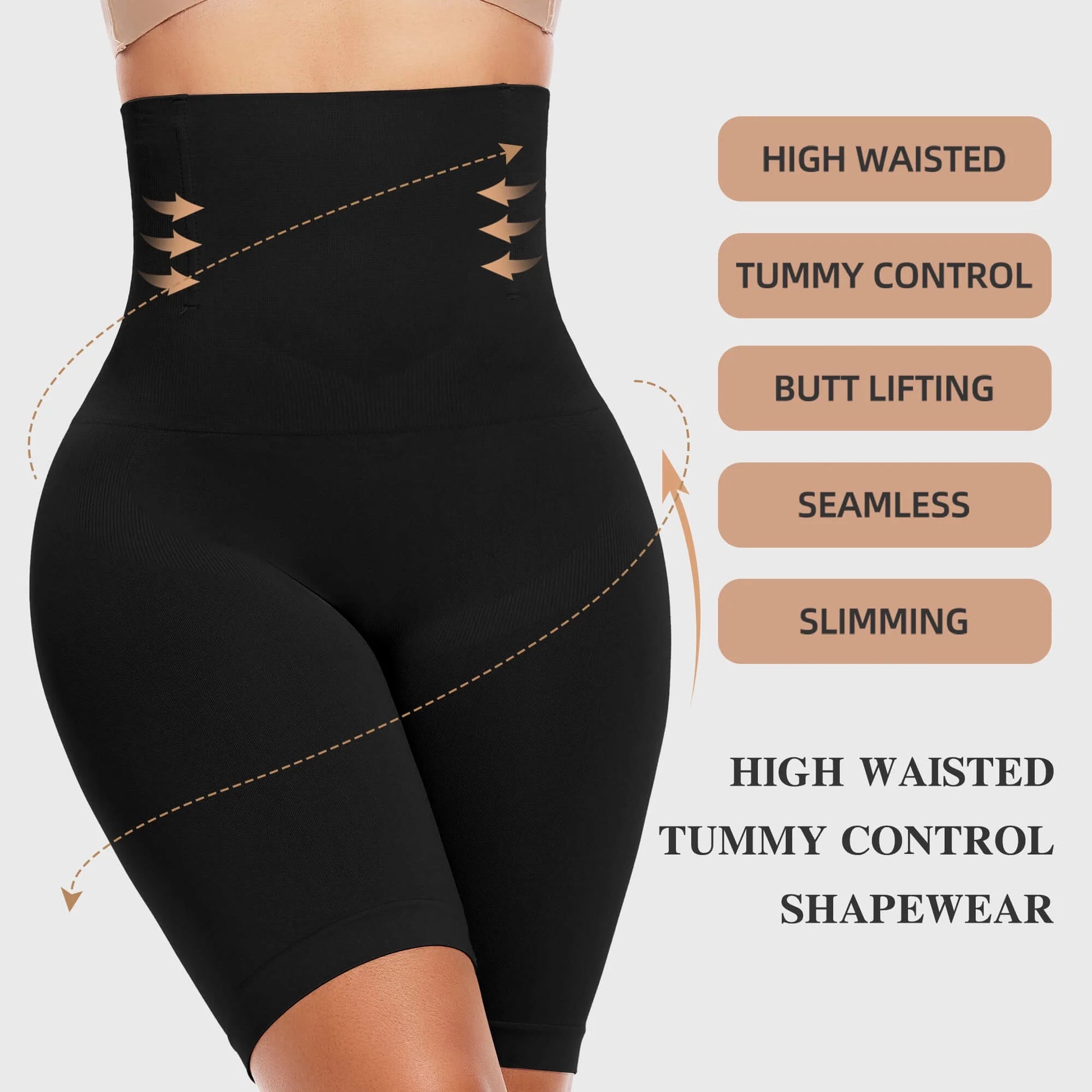 High-Waisted Tummy Control Shapewear Shorts - 2 Pack Faja Body Shaper for Women, Thigh Slimming