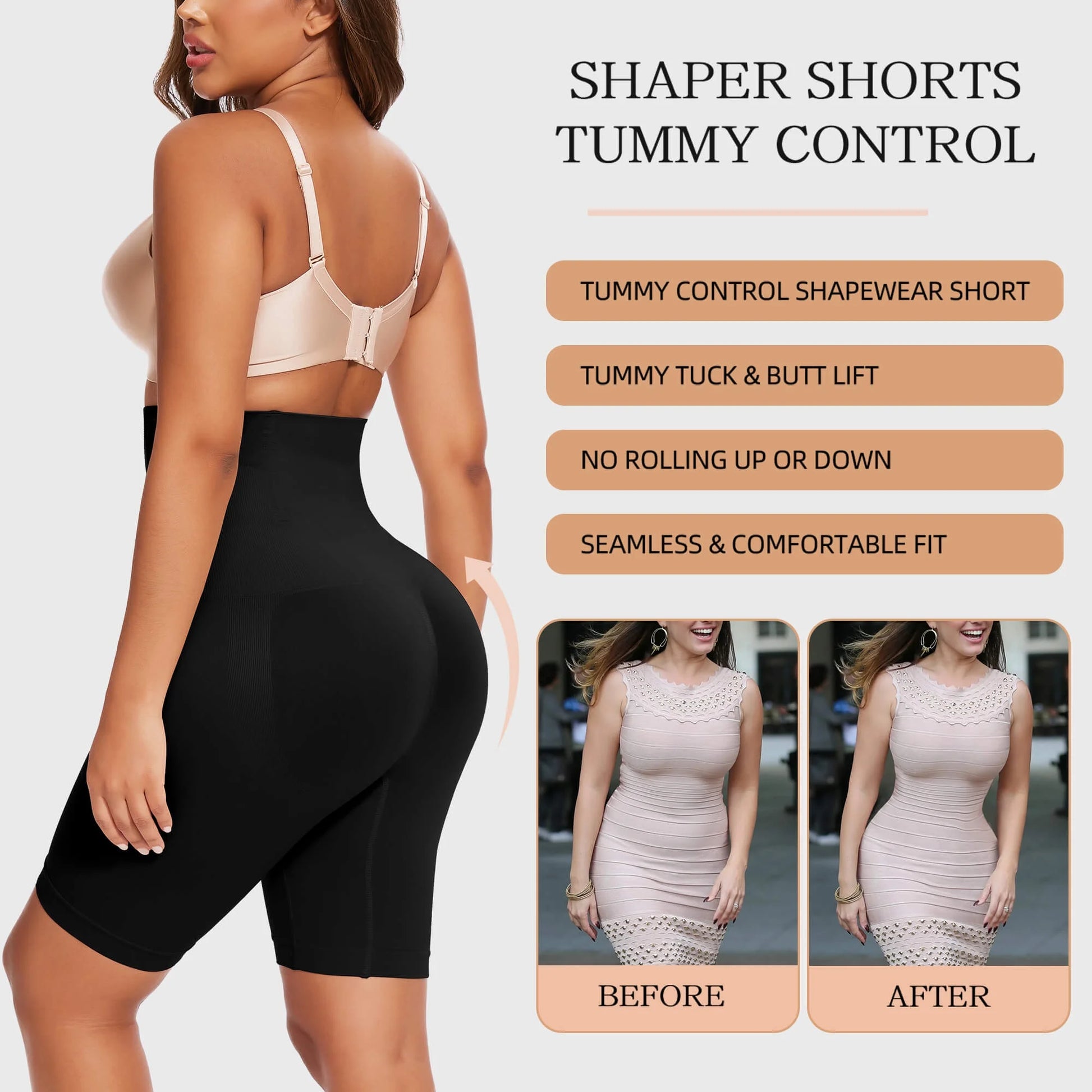 High-Waisted Tummy Control Shapewear Shorts - 2 Pack Faja Body Shaper for Women, Thigh Slimming